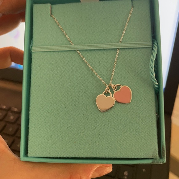 Pink Double Heart Tag Pendant - Picture 1 of 8